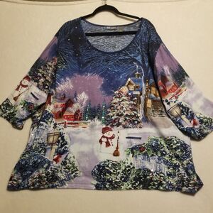 Liz and me 3X Top T Shirt Collector Series Snowman Lake Scene Holiday Christmas